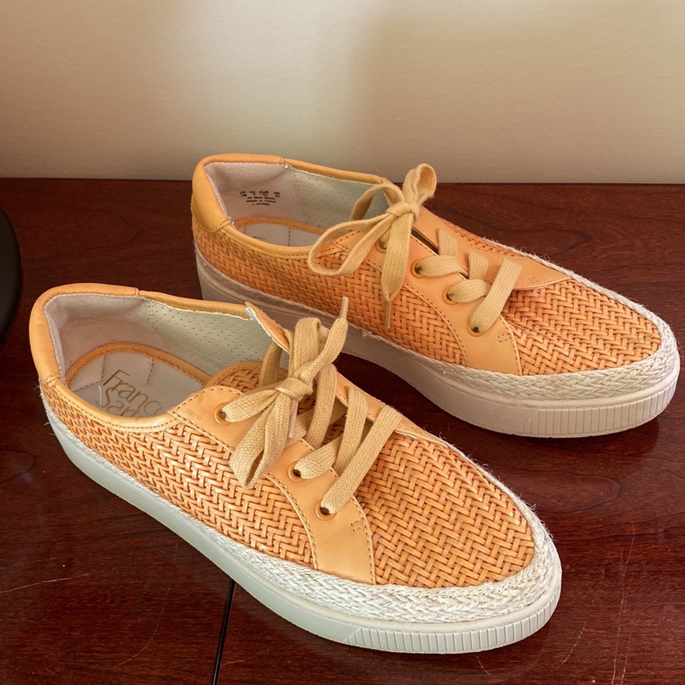 Franco Sarto Hyria Orange 7 Sporty Casual Boho Woven Leather Platform Sneakers - Picture 2 of 13